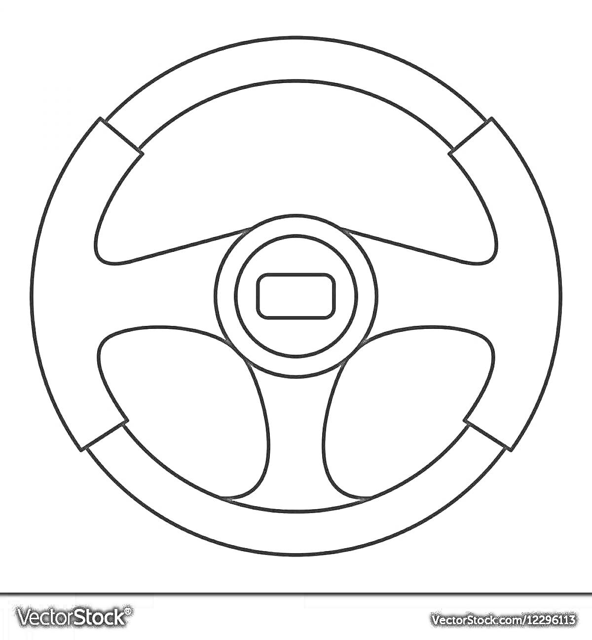 Раскраска Рулевое колесо с центральной кнопкой-сигналом и тремя спицами