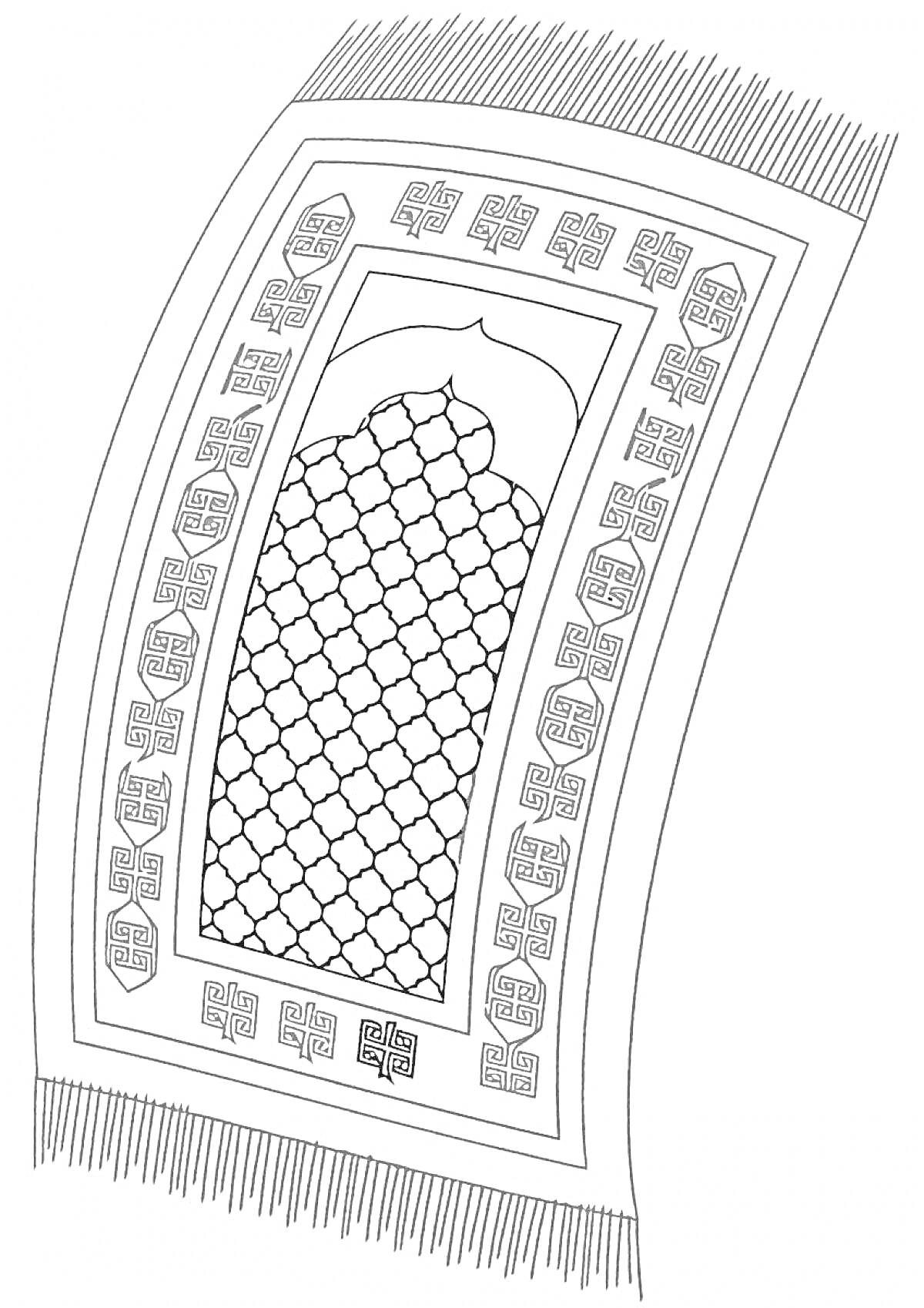 Раскраска Ковер с геометрическим узором и бахромой по краям