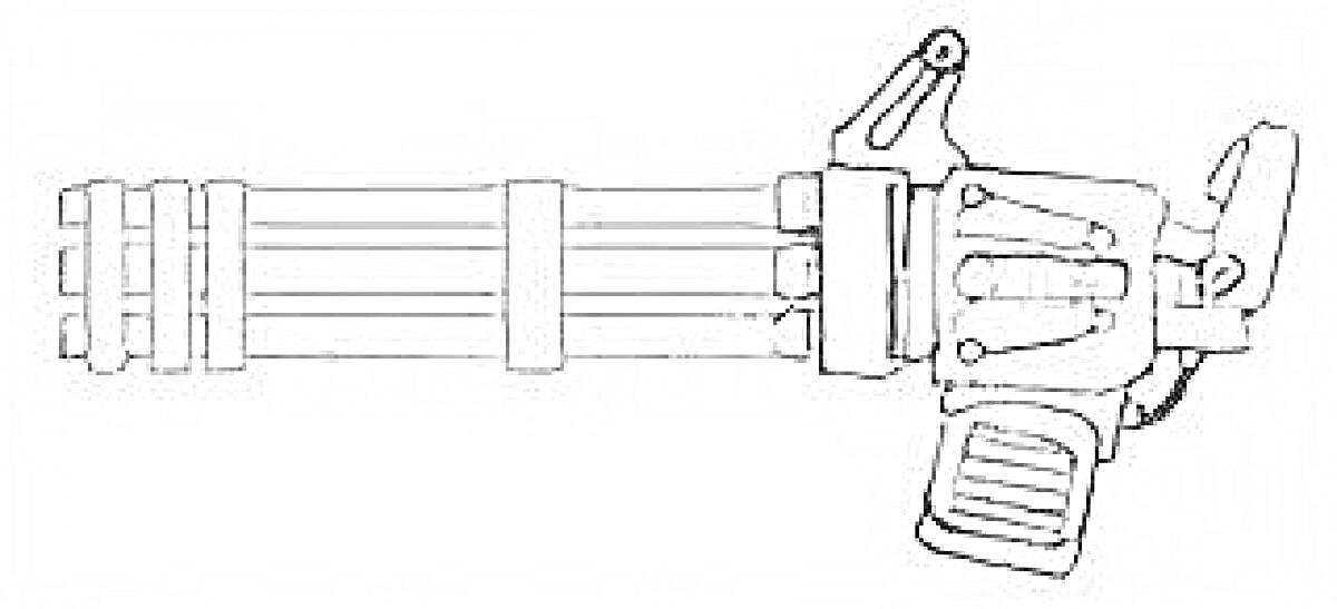 Ручной миниган с шестиствольным вращающимся блоком стволов и рукояткой