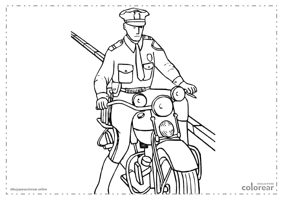 На раскраске изображено: Мотоцикл, Служебный транспорт, Патруль