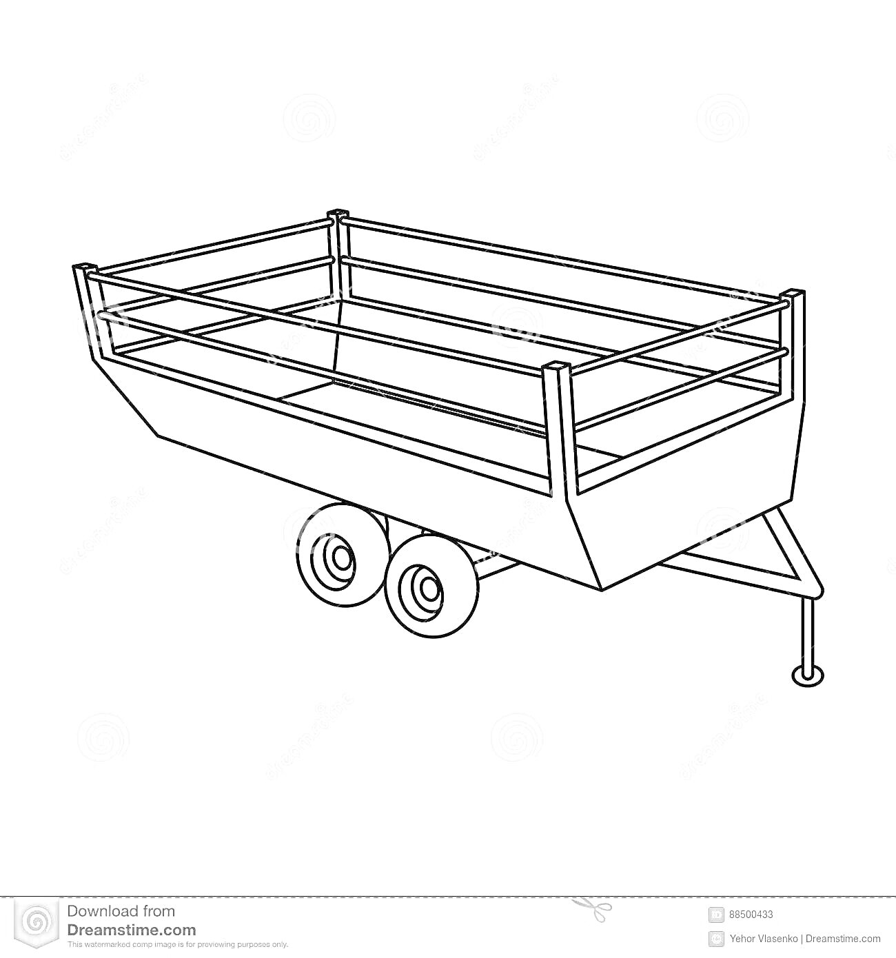 Раскраска Прицеп с бортиками на двух колесах