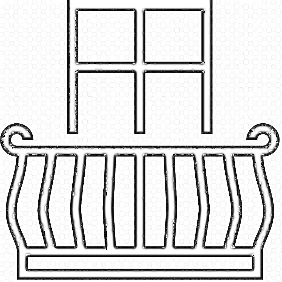 На раскраске изображено: Балкон, Перила, Архитектура, Дом