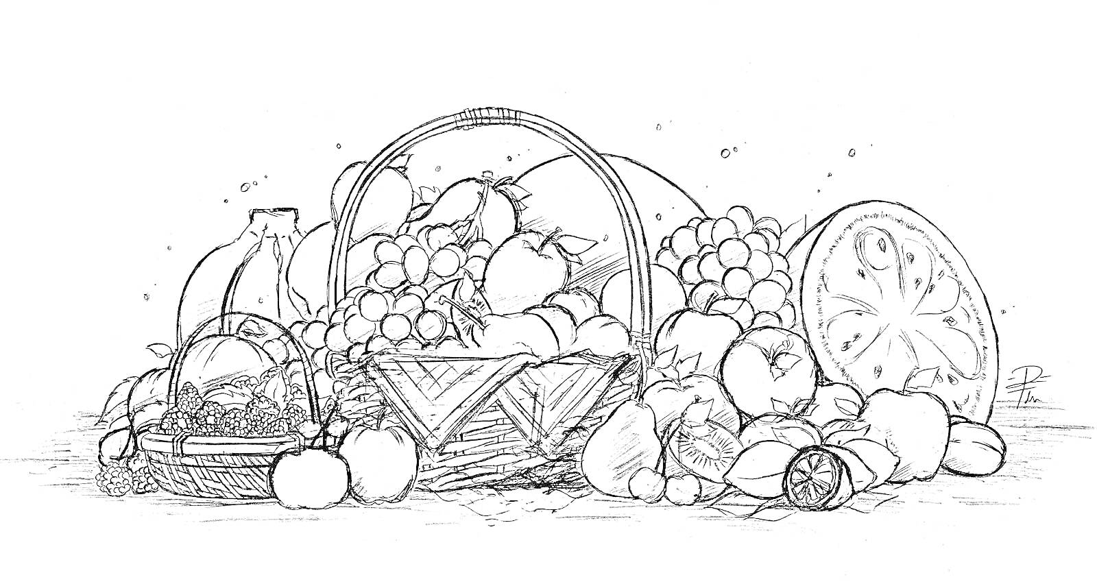 Натюрморт с корзиной, фруктами и овощами