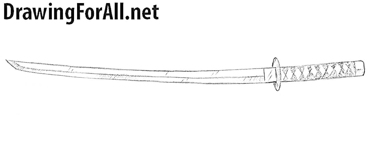 Раскраска Катана с длинным изогнутым лезвием и оплетенной рукоятью
