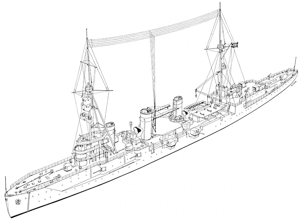 На раскраске изображено: Корабль, Военный корабль, Башни