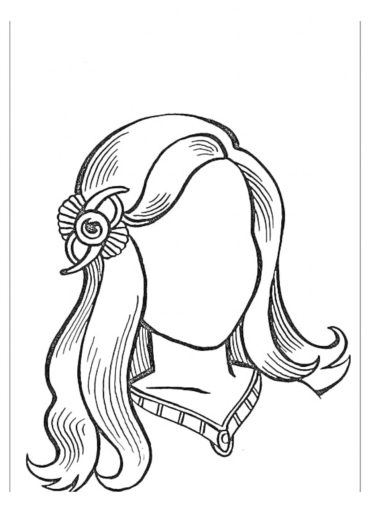 Раскраска Портрет мамы с волнистыми волосами и цветком в волосах