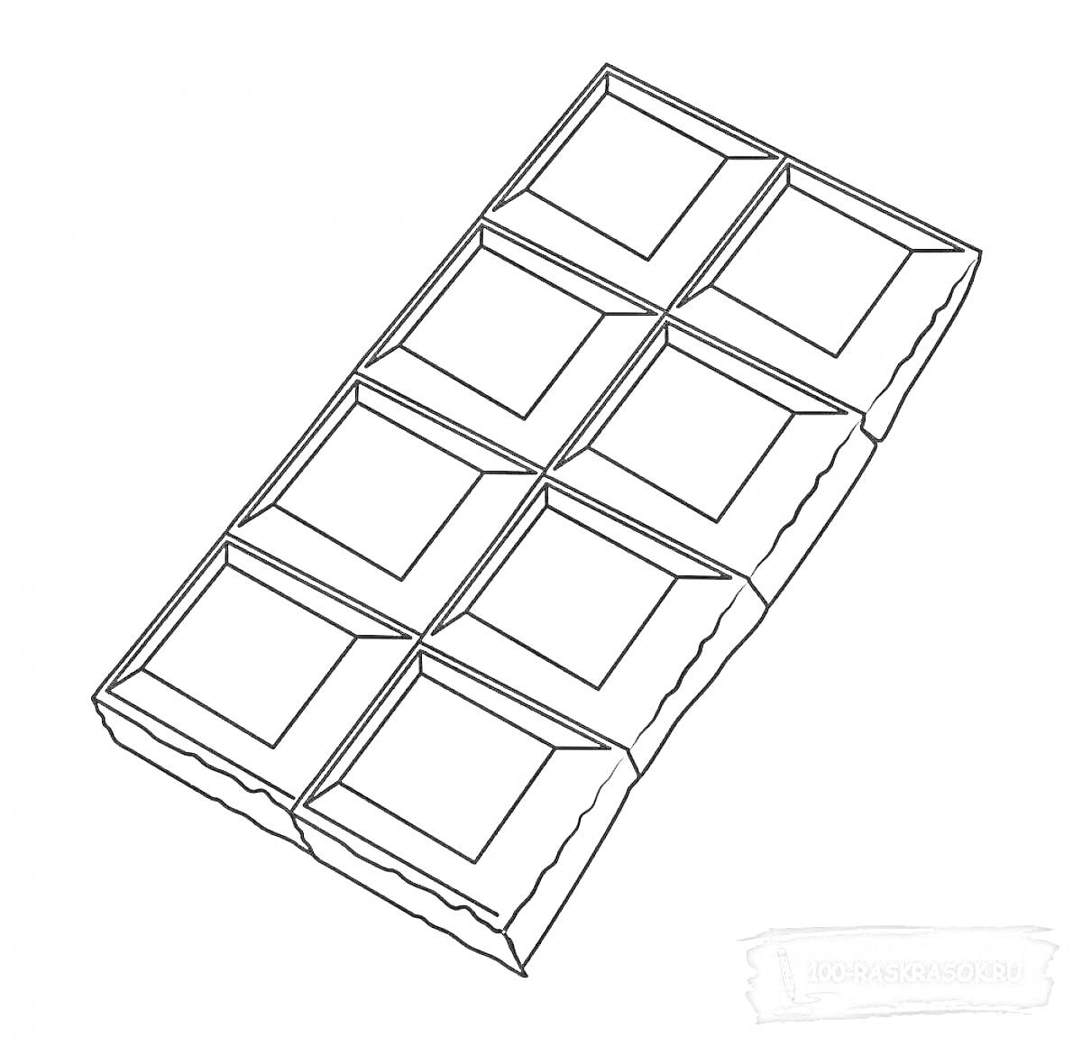 Раскраска Плитка шоколада с восьмью квадратными дольками