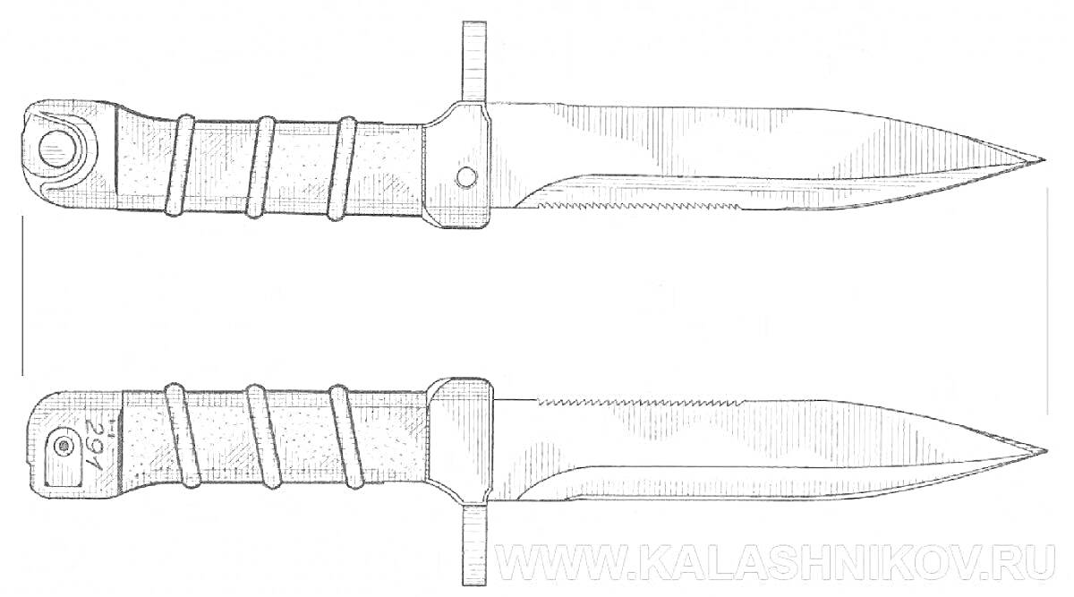 На раскраске изображено: Байонет, Нож, Оружие, Клинок, Рукоятка, Контурные рисунки
