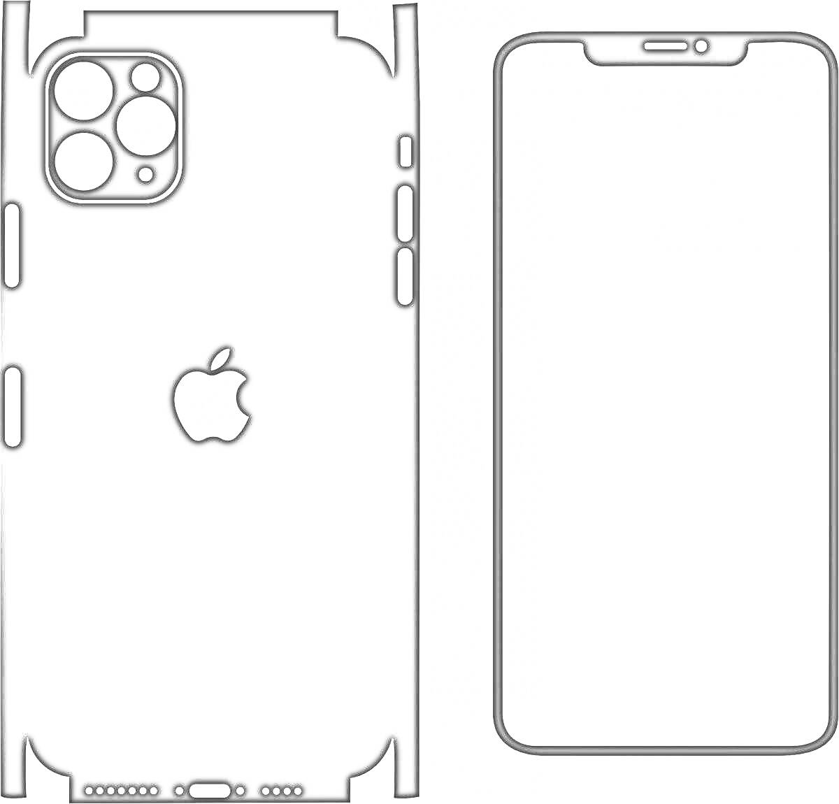 Раскраска Черно-белая раскраска iPhone 13 Pro Max с логотипом Apple и контурами камеры и экрана