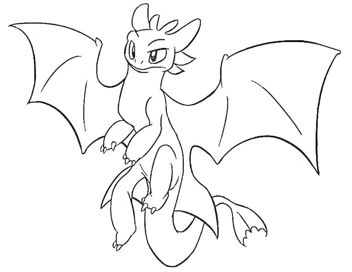 На раскраске изображено: Дракон, Крылья, Когти, Хвост