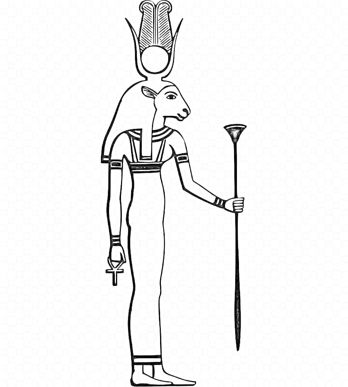 На раскраске изображено: Бог, Египет, Сокол, Корона, Скипетр, Анкх, Древний Египет, Мифические существа