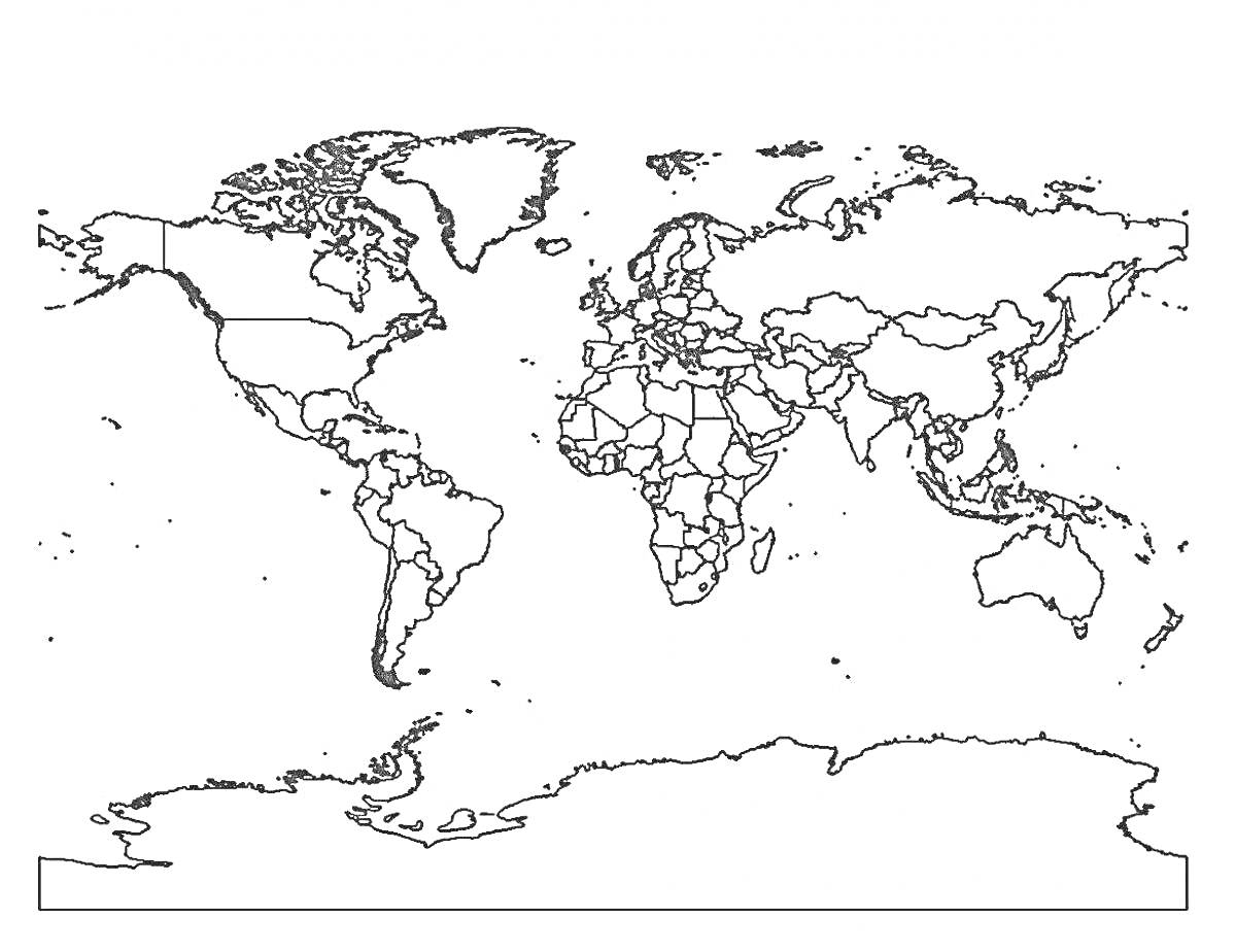 Контурная карта мира с границами государств