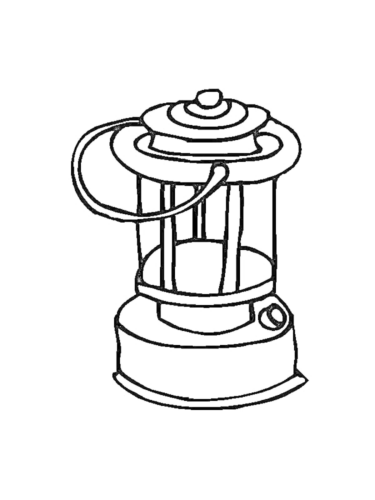 Раскраска Ручной фонарь с ручкой, цилиндрической формы, с решеткой