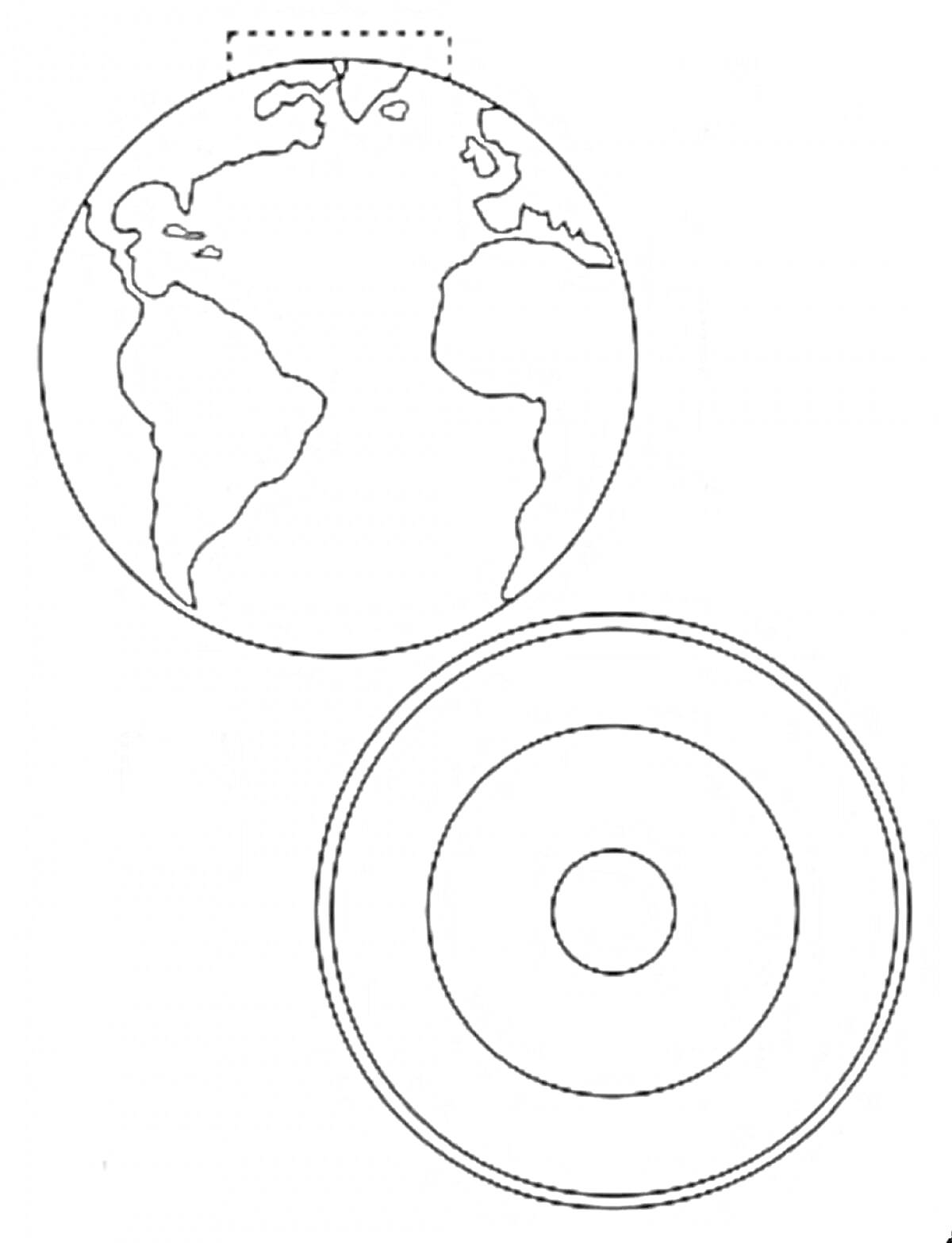 Земной шар и его внутреннее строение (кора, мантия, внешнее ядро, внутреннее ядро)