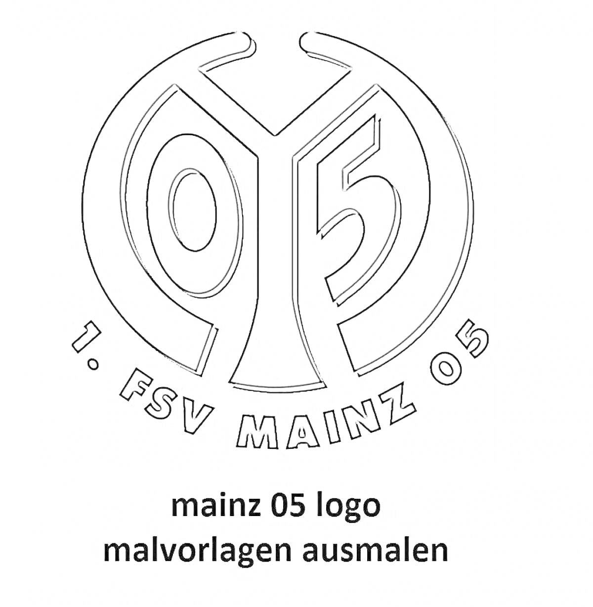 Раскраска Эмблема 1. FSV Mainz 05. В центре имеется стилизованное изображение числа 