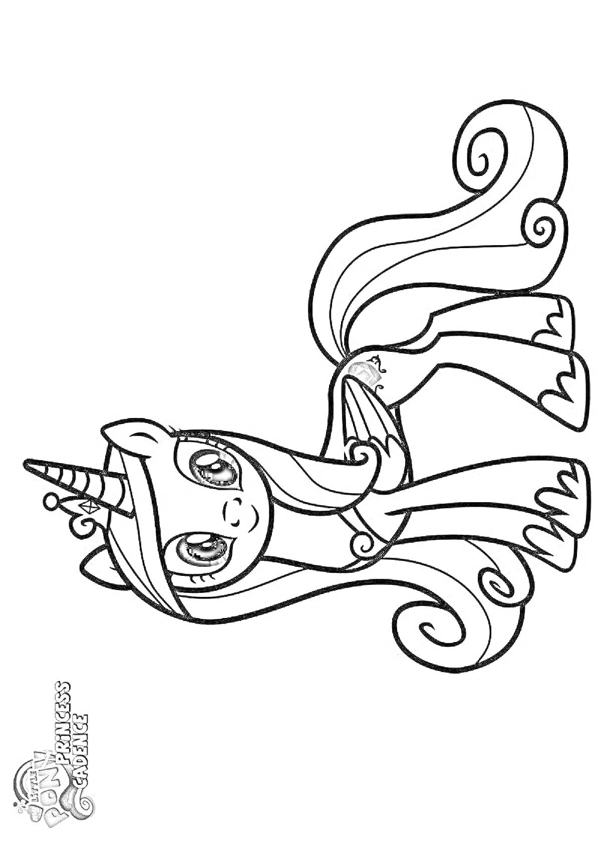 Раскраска Единорог с крыльями и длинной гривой