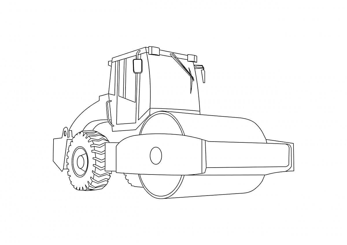 Раскраска Дорожный каток с кабиной и большими колесами