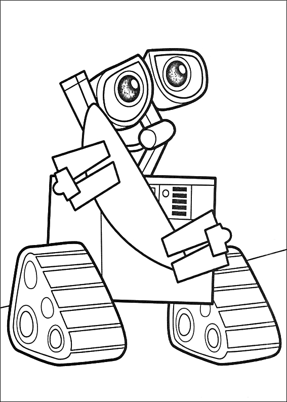 Раскраска Робот на гусеницах с большими глазами и подвижными руками