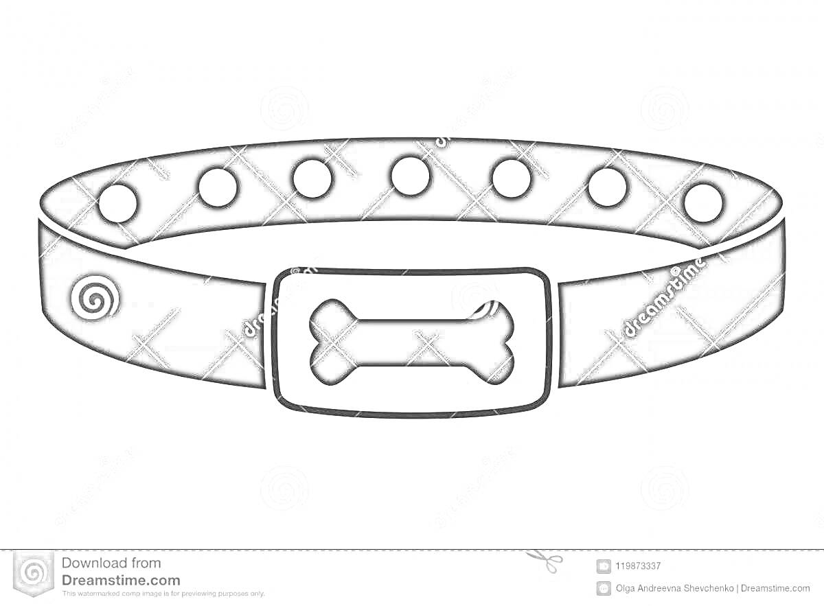 Раскраска Ошейник с пряжкой и декоративной косточкой