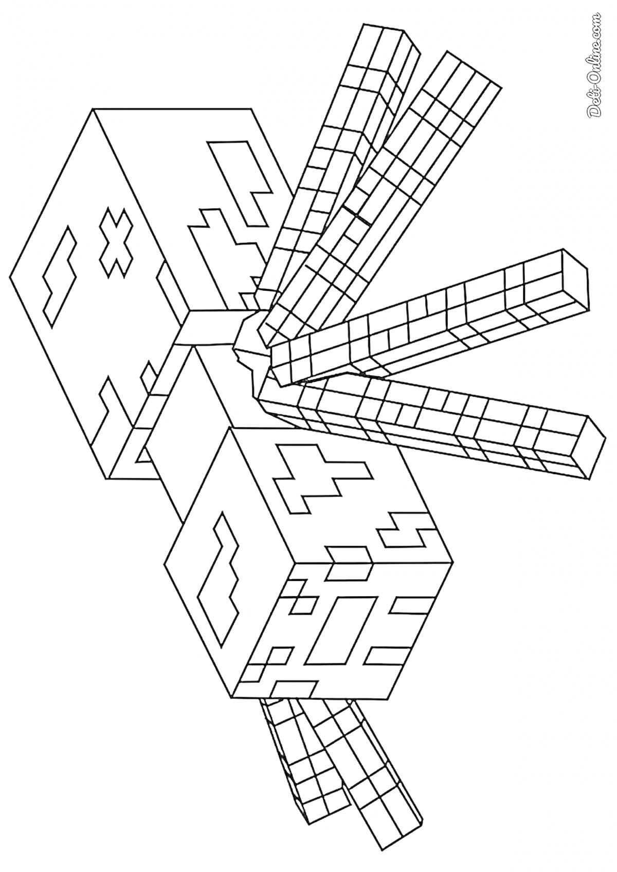 Раскраска Майнкрафт-паук с кубическими элементами
