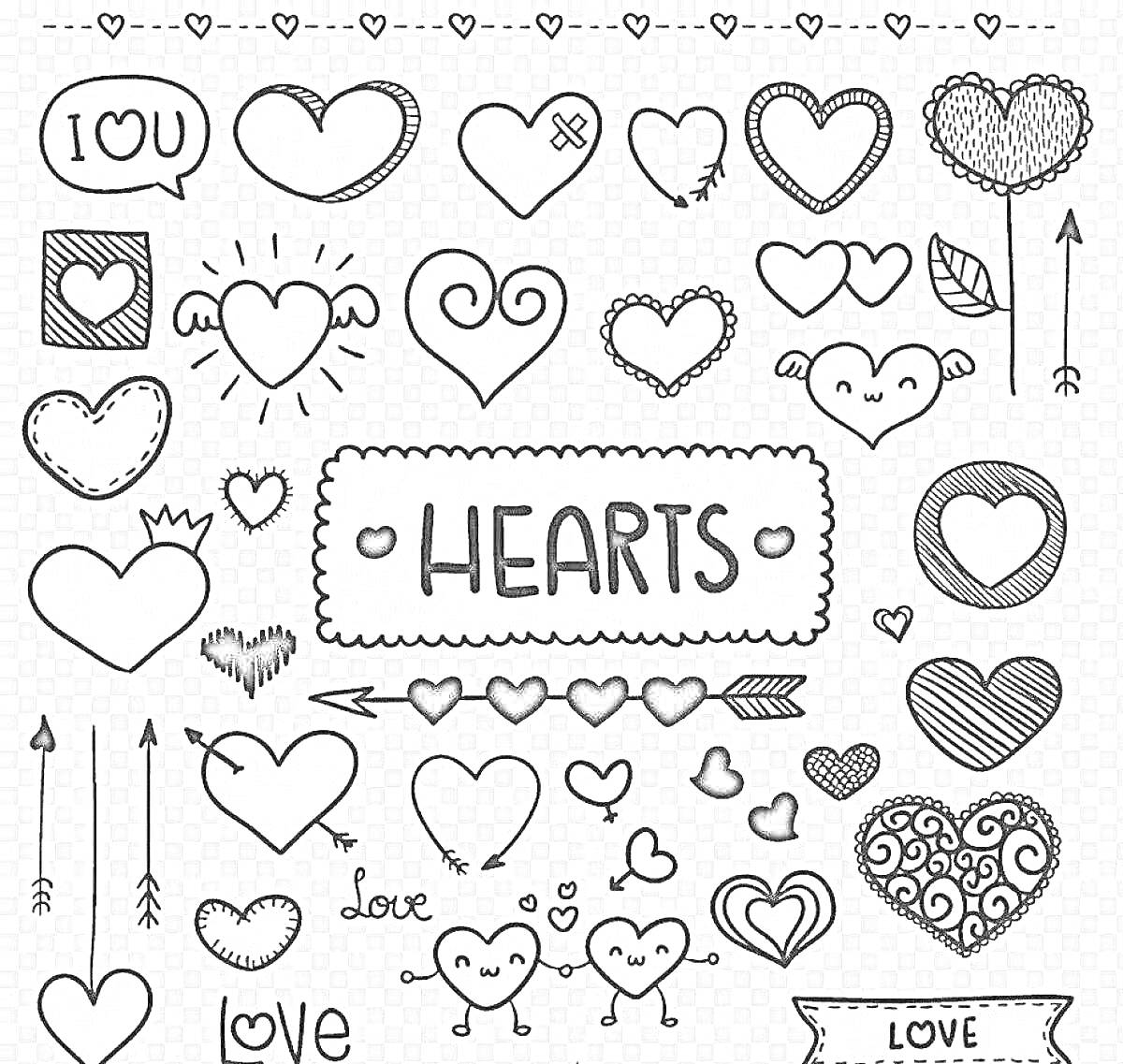 На раскраске изображено: Сердца, Наклейки, Слова, Любовь, Узоры, Личный дневник