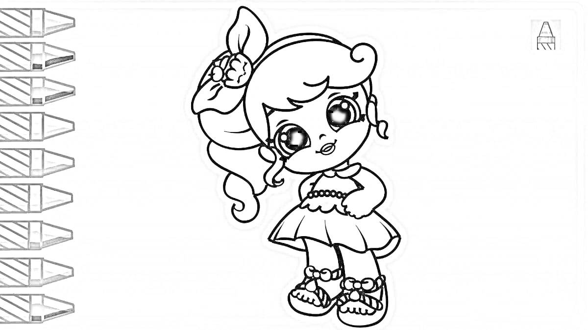 Раскраска Девочка-кэнди с бантом на голове и в платье с сандалиями