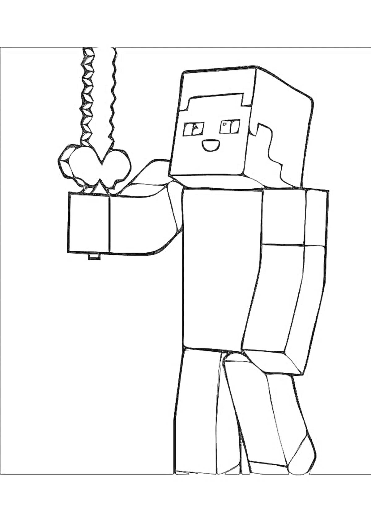 Раскраска Персонаж в стиле Minecraft держит меч