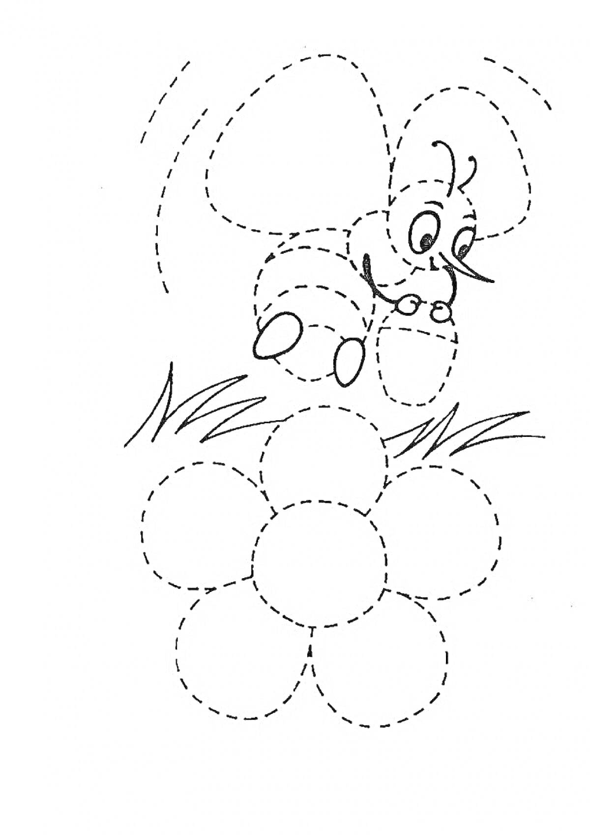 На раскраске изображено: Летучая мышь, Трава, Пунктирные линии, Обучающее, 3-4 года
