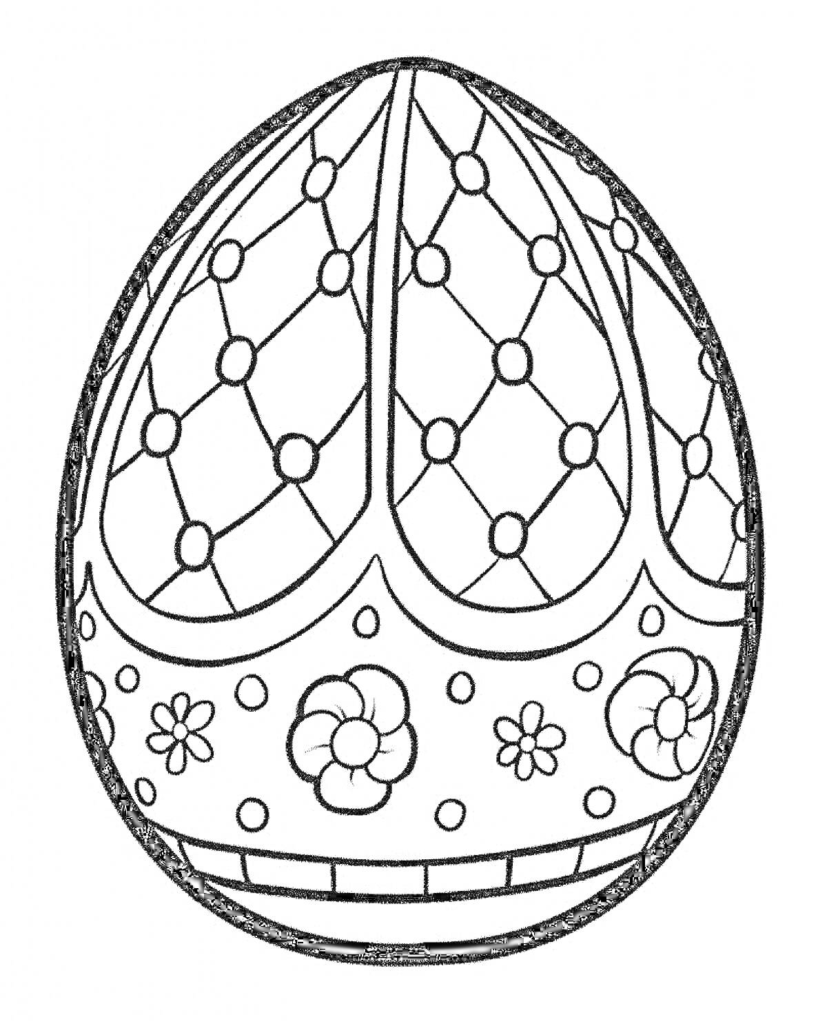 Раскраска Яйцо с узором сеткой и цветами