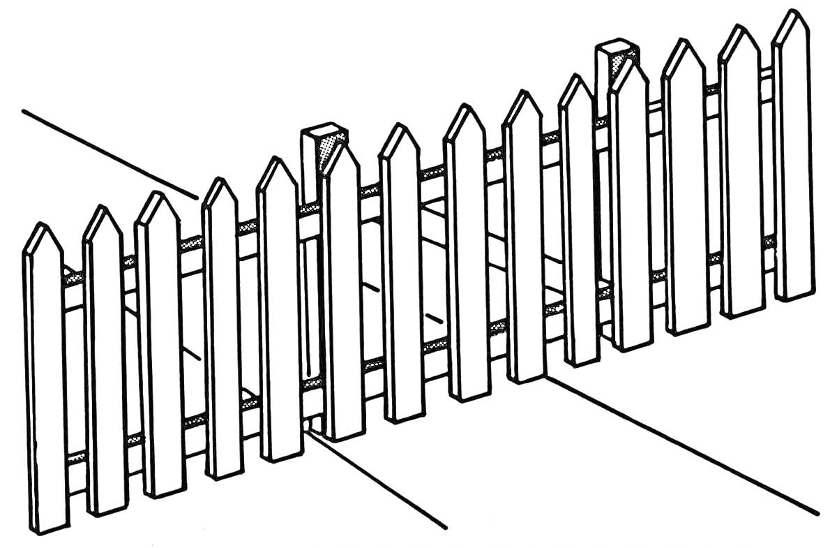Раскраска Деревянный забор с острыми пикетами