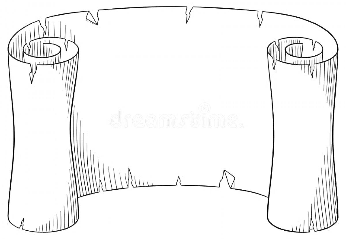 Раскраска Древний бумажный свиток с поврежденными краями