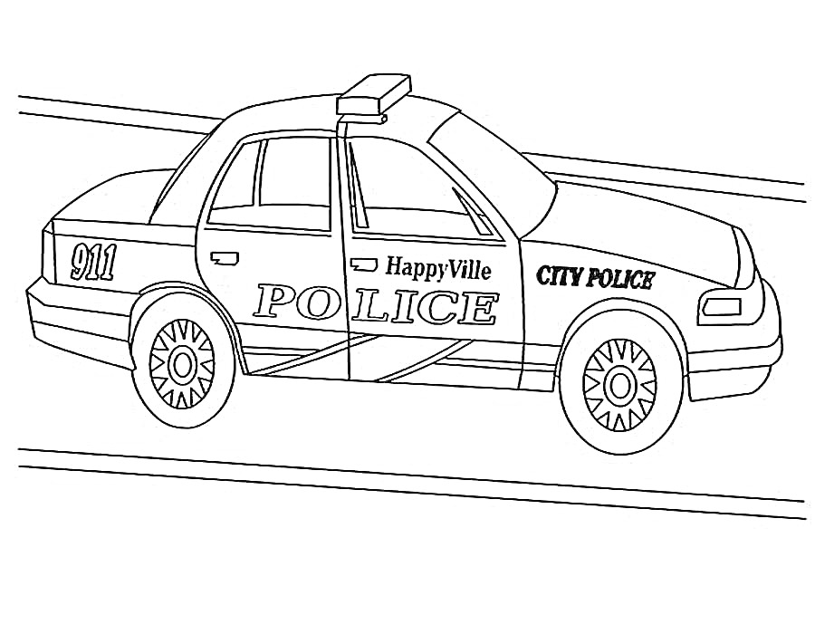 Раскраска Полицейская машина с надписями 