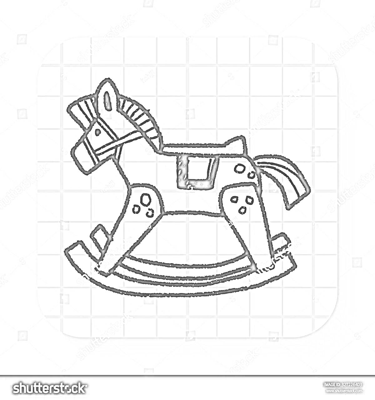Раскраска Деревянная качалка в форме лошади на клетчатой основе