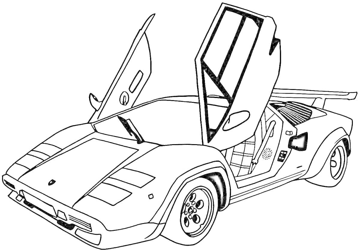 На раскраске изображено: Спортивная машина, Транспорт, Дверь, Мальчик, Авто