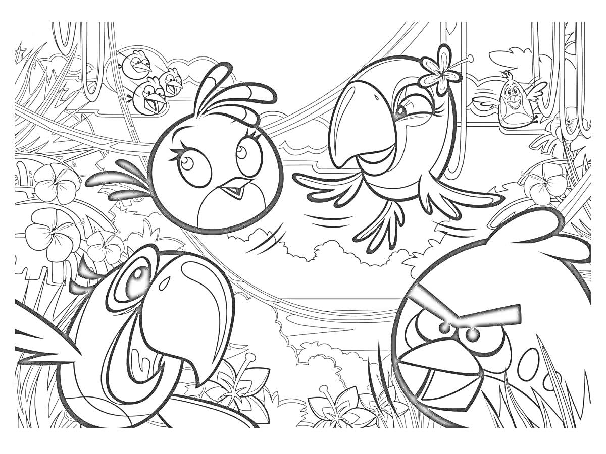 На раскраске изображено: Джунгли, Цветы, Лианы