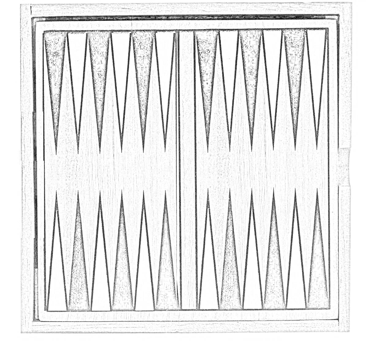 Раскраска Доска для игры в нарды с черными и белыми треугольниками