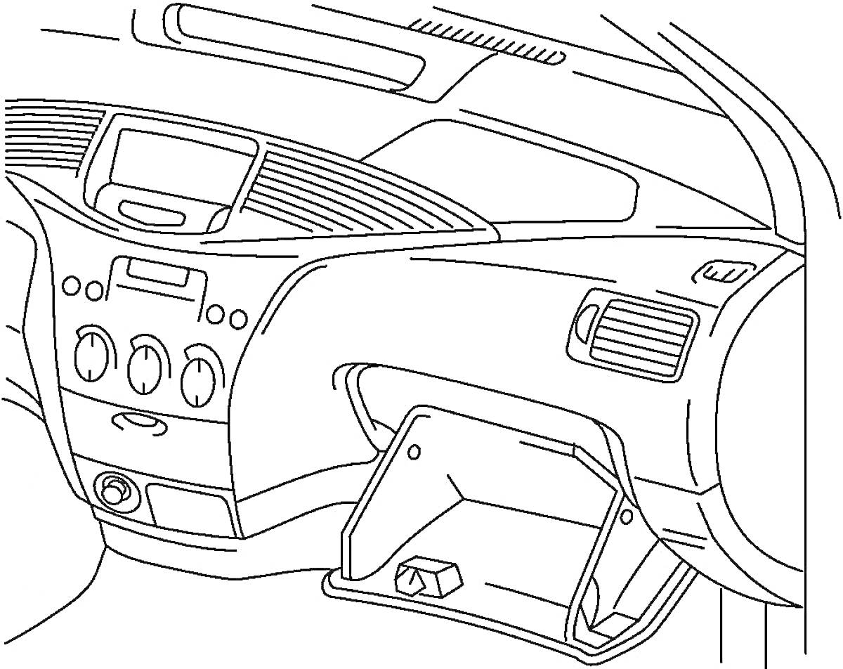 Раскраска Приборная панель автомобиля с бардачком и центральной консолью