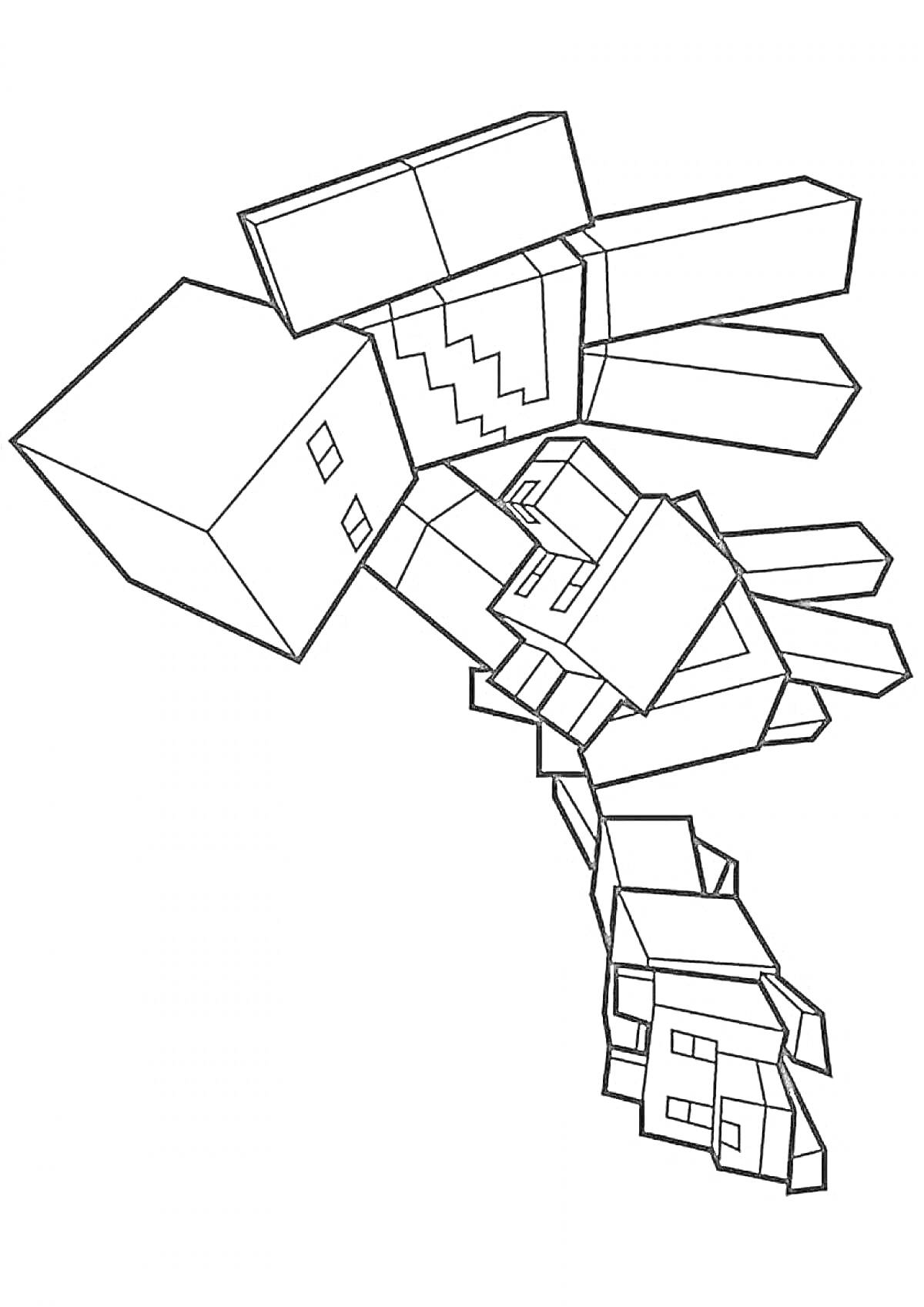 Раскраска Герои Майнкрафт в полете