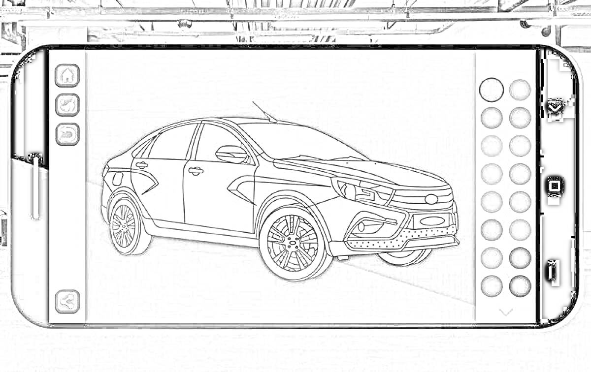 Раскраска Раскраска автомобиля на экране смартфона в гараже