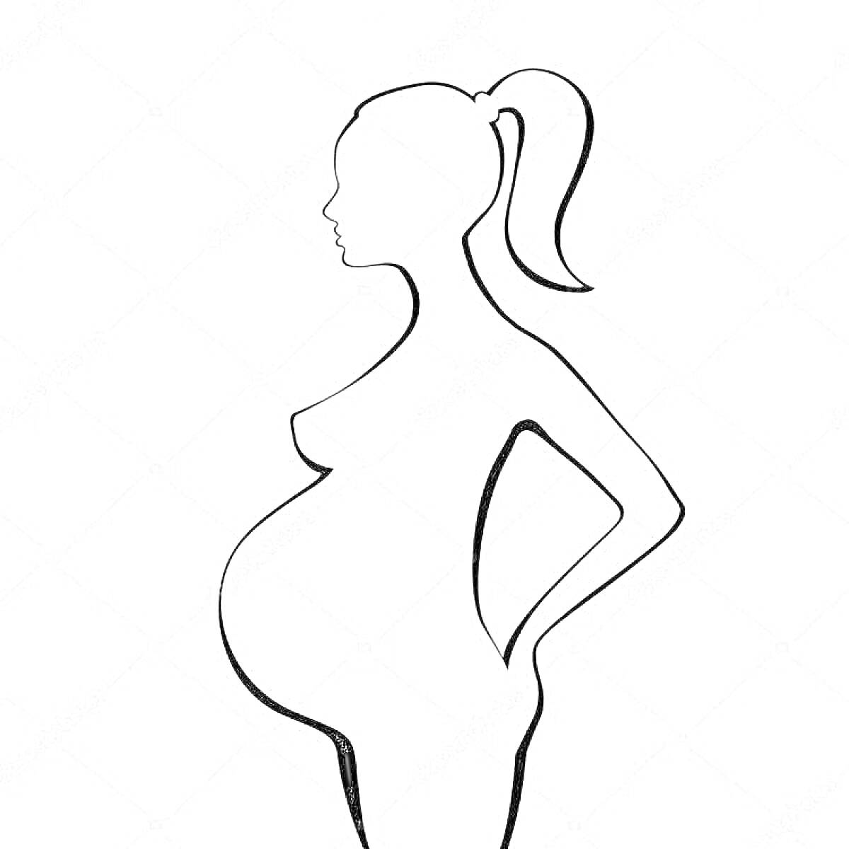 На раскраске изображено: Беременность, Женщина, Профиль