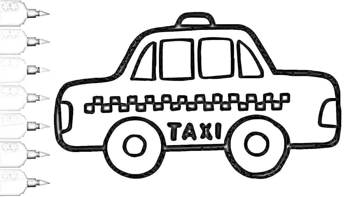 Раскраска Такси с клетчатым узором, надписью 