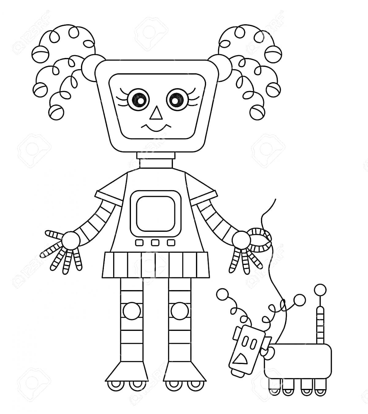Раскраска Робот с пучками и робот-питомец