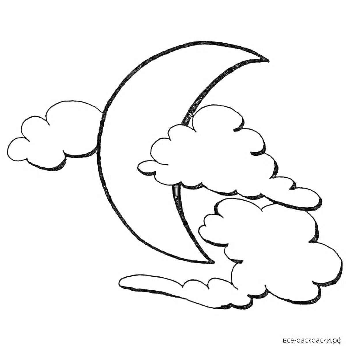 Раскраска Луна и облака в ночном небе