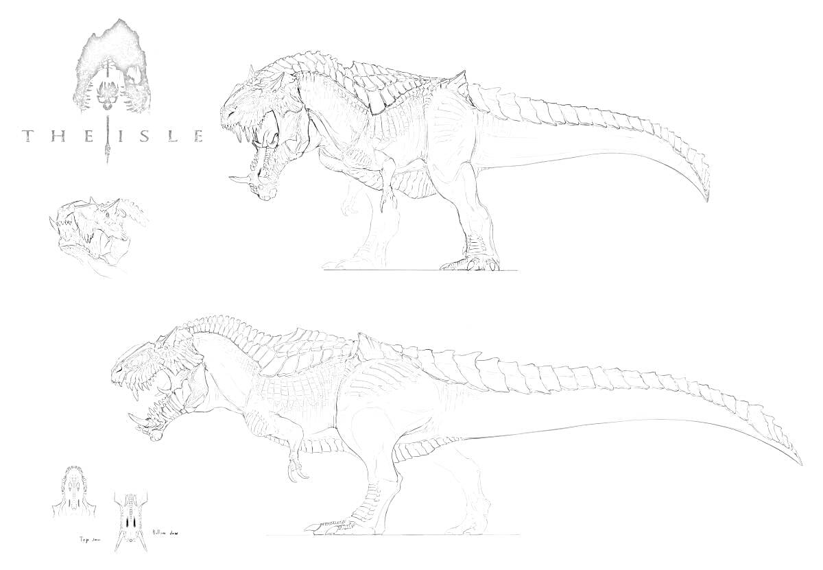 На раскраске изображено: The Isle, Рептилии, Челюсть, Зубы, Искусство