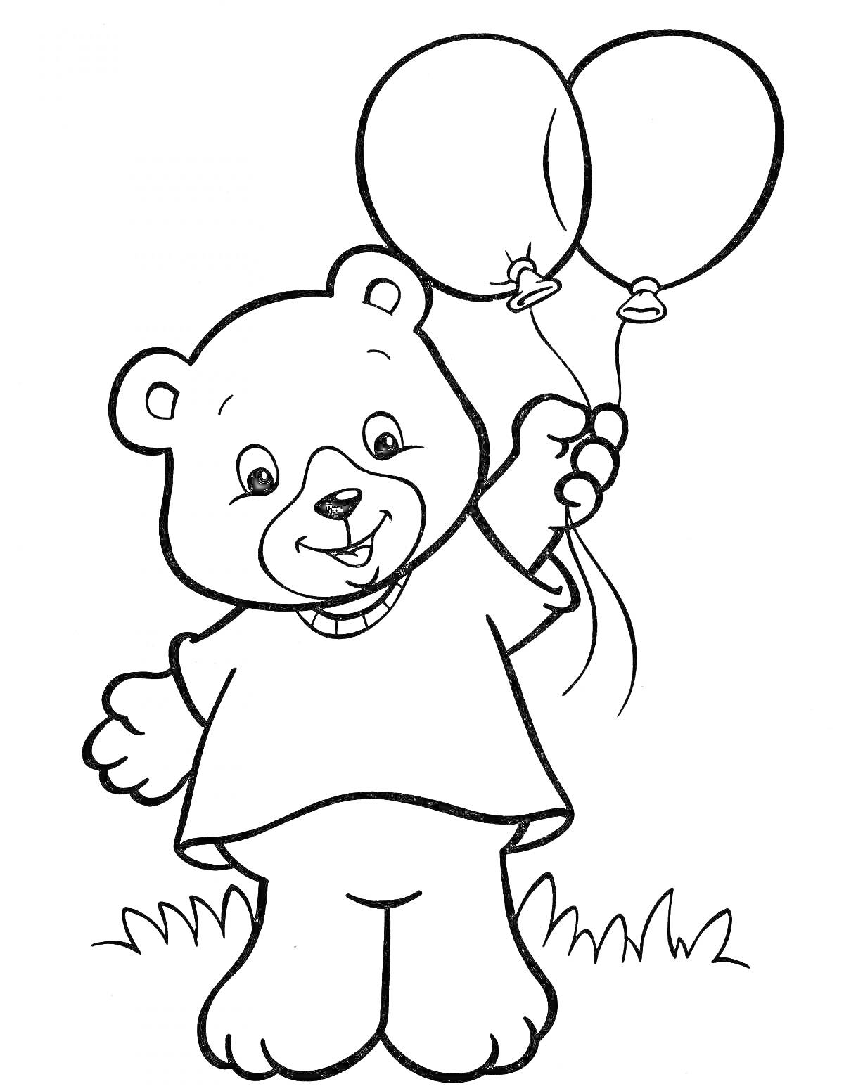 На раскраске изображено: Трава, Для девочек, 2 года, Для детей, Медведь, Шары