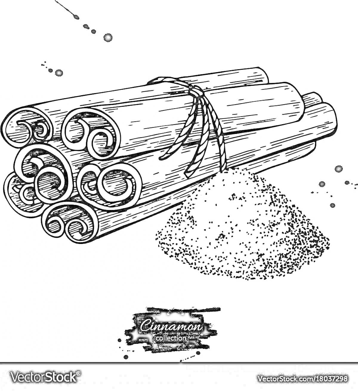 Раскраска Пучок палочек корицы с порошком корицы