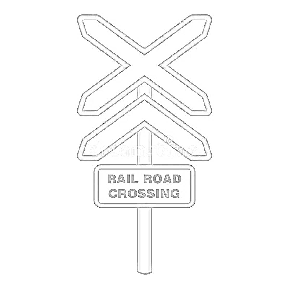 На раскраске изображено: Железнодорожный переезд, Знак, Перекрестие, Безопасность, Предупреждение