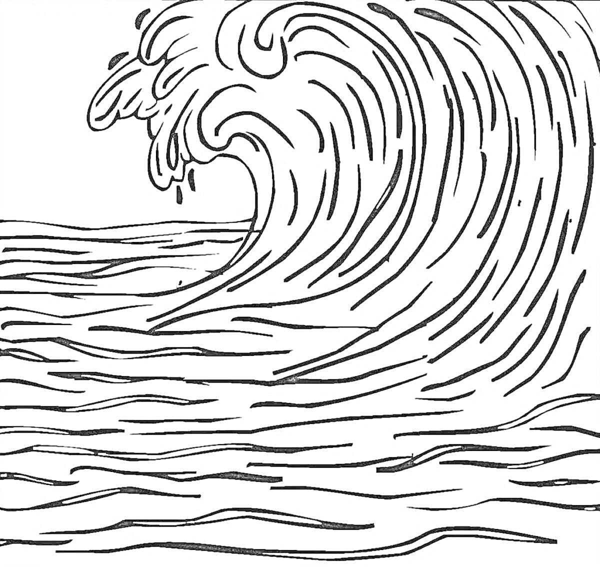 Раскраска Волна с брызгами на поверхности моря