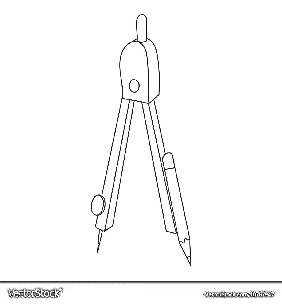 Раскраска Циркуль для черчения с иглой и карандашом