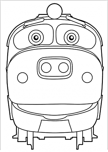Раскраска Локомотив из Чагингтона, вид спереди, с большими круглыми глазами и передними огнями